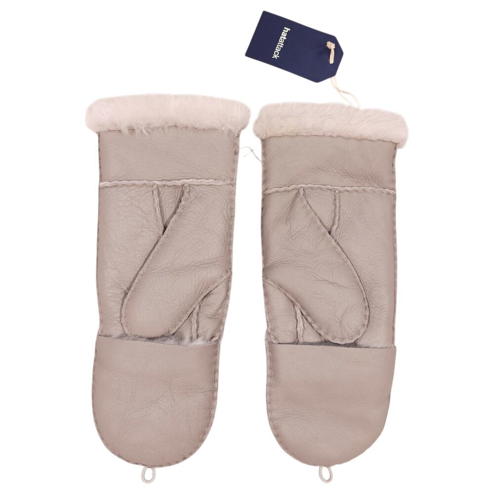 NWT Hat Attack 100% Leather Shearling Pop Top Mitten Gray